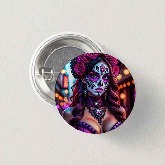 Glamour Día de los Muertos Catrina Portrait mit Button (Vorne & Hinten)