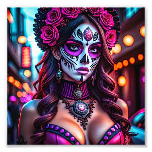 Glamour Día de los Muertos Catrina Portrait mit Fotodruck (Vorne)