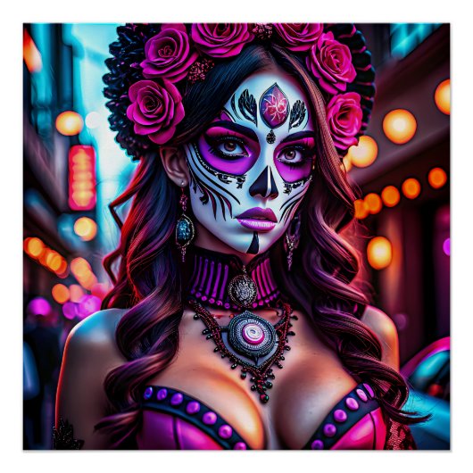 Glamour Día de los Muertos Catrina Portrait mit Poster (Vorderseite)
