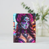 Glamour Día de los Muertos Catrina Portrait mit Postkarte (Stehend Vorderseite)