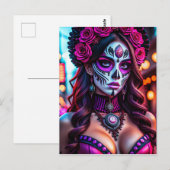 Glamour Día de los Muertos Catrina Portrait mit Postkarte (Vorne/Hinten)