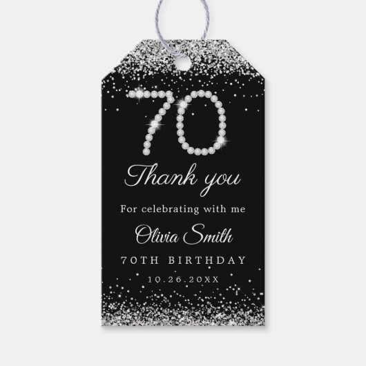 Glamour Diamonds 70. Geburtstagsparty Danke Geschenkanhänger (Vorderseite)