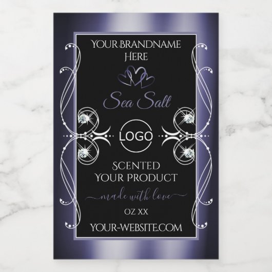 Glamour Diamonds Black Blue Product Labels Logo Lebensmitteletikett (Einzelnes Label)