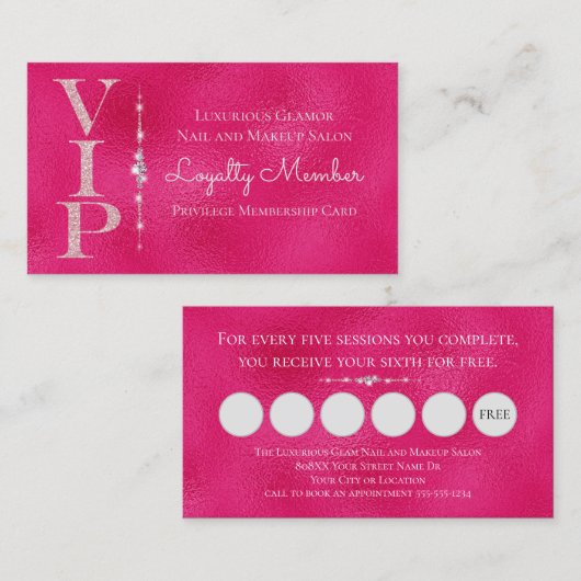 Glamour Diamonds Pink Glitzer VIP Loyalty Visitenkarte (Vorne/Hinten)