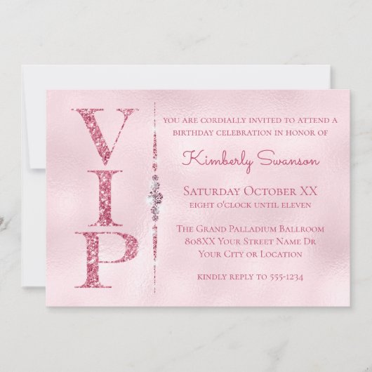 Glamour Diamonds Pink Glitzer VIP Party Einladung (Vorderseite)