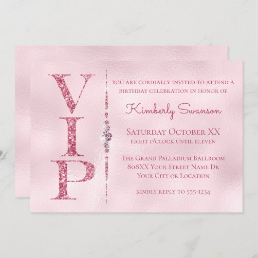 Glamour Diamonds Pink Glitzer VIP Party Einladung (Vorne/Hinten)