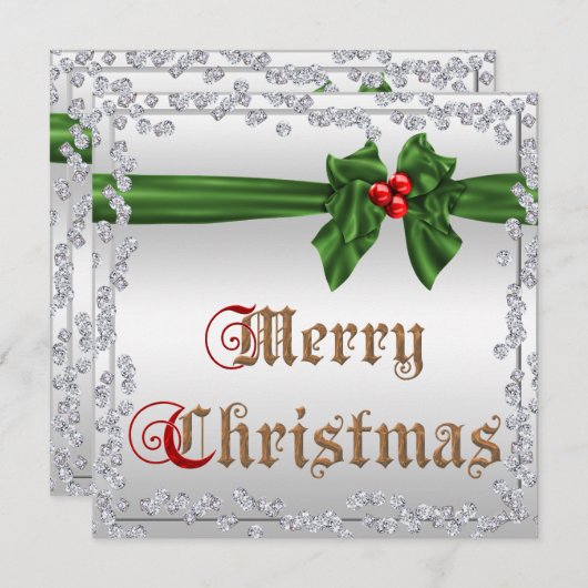 Glamour Diamonds & Silky Sash Bow Weihnachten Einladung (Vorne/Hinten)