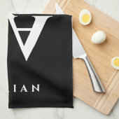 Glamour Doppelname Monogramm schwarz-weiß Geschirrtuch (Viertel Falte)