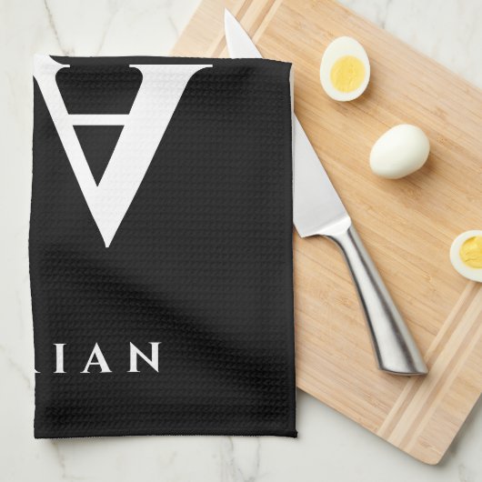 Glamour Doppelname Monogramm schwarz-weiß Geschirrtuch (Viertel Falte)