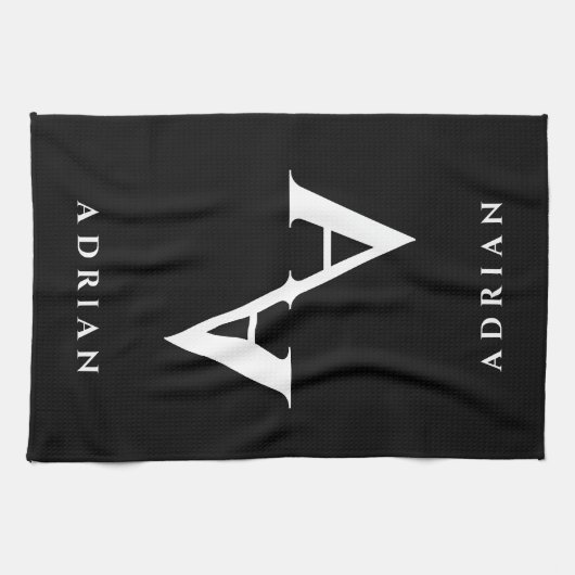 Glamour Doppelname Monogramm schwarz-weiß Geschirrtuch (Horizontal)