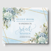 Glamour Dusty Blue White Peonies 16 . Geburtstag Gästebuch (Vorderseite)