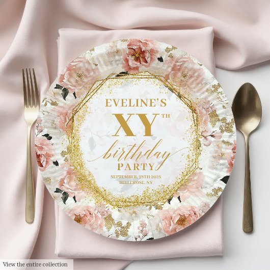 Glamour Dusty Pink Blumengeburt Papier Teller