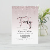 Glamour Dusty Rose Pink Diamonds 40. Geburtstag Einladung (Stehend Vorderseite)