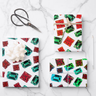Glamour Elegant Emerald Green Ruby Gems Muster Geschenkpapier Set