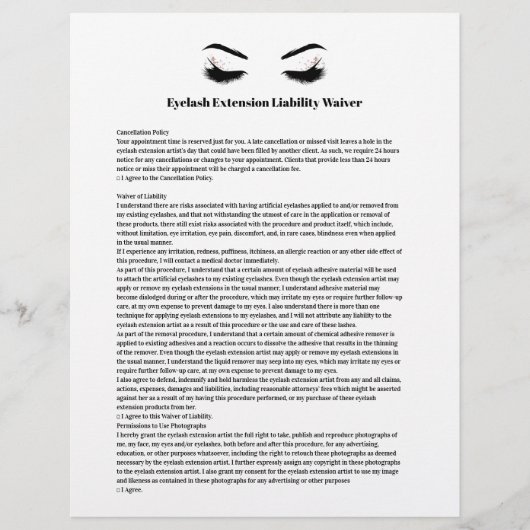 Glamour EYELASH EXTENTENSION Haftungsausschlussfor Flyer (Vorne)