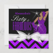 Glamour Fabulous 60 Zickzack Lila Geburtstag Einladung (Vorderseite)
