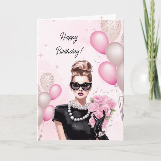 Glamour Fashionista Chic Pink Happy Birthday Karte (Vorderseite)