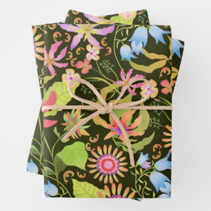 Glamour Floral Black Geschenkpapier Set