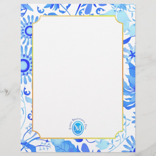 Glamour Floral Blue Letterhead Briefbogen (Vorderseite)