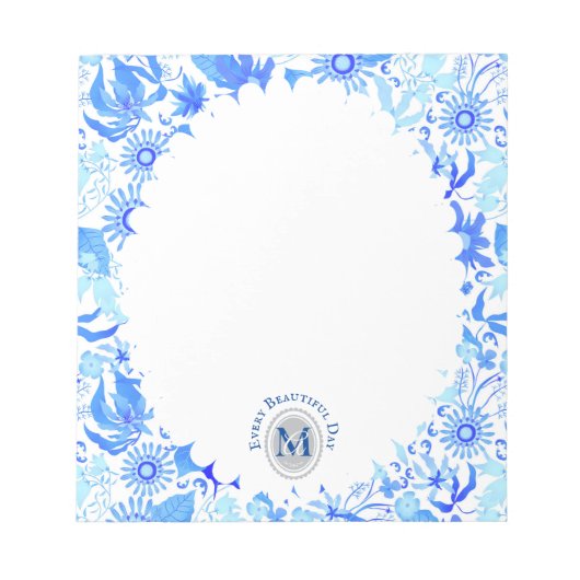Glamour Floral Chic Blue White Notepad Notizblock (Vorderseite)