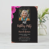 Glamour Floral Glitzer 90. Geburtstag Einladung (Stehend Vorderseite)