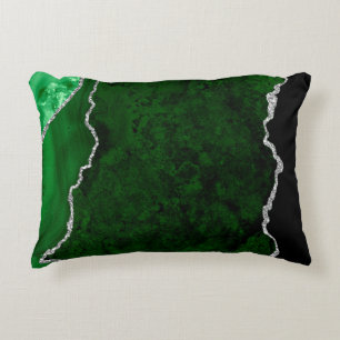 Glamour Forest Green Marmor Chic Silver Glitzer Dekokissen