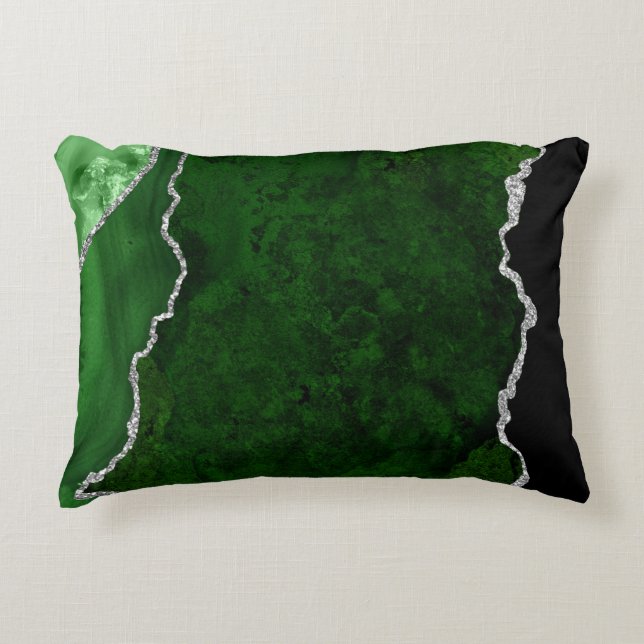 Glamour Forest Green Marmor Chic Silver Glitzer Dekokissen (Vorderseite)