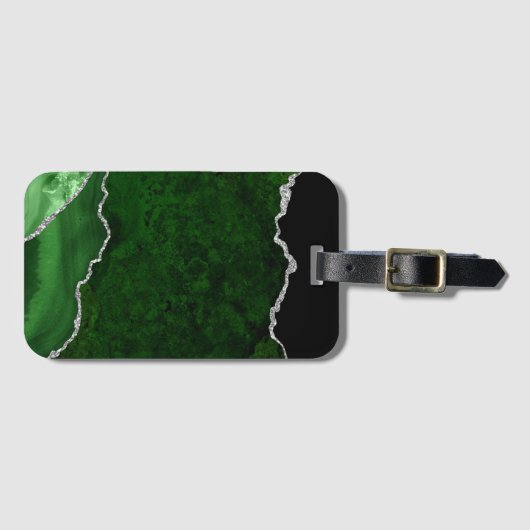 Glamour Forest Green Marmor Chic Silver Glitzer Gepäckanhänger (Vorderseite (Horizontal))