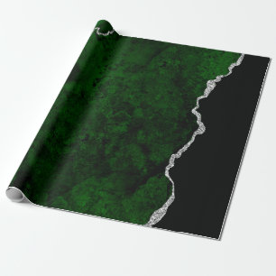 Glamour Forest Green Marmor Chic Silver Glitzer Geschenkpapier