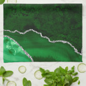 Glamour Forest Green Marmor Chic Silver Glitzer Geschirrtuch (Gefaltet)