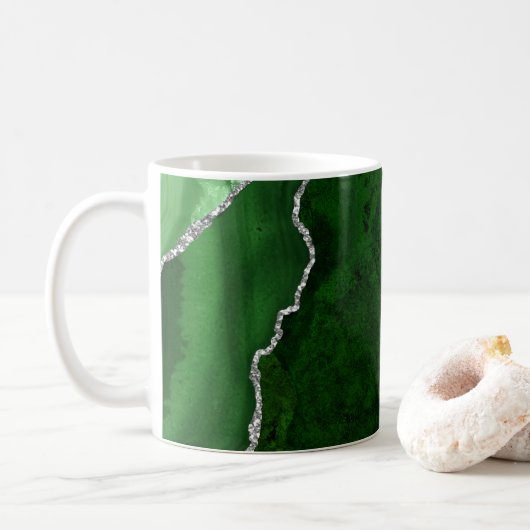 Glamour Forest Green Marmor Chic Silver Glitzer Kaffeetasse (Mit Donut)
