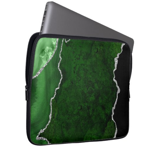 Glamour Forest Green Marmor Chic Silver Glitzer Laptopschutzhülle (Vorne Rechts)