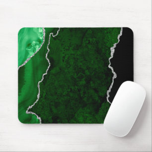 Glamour Forest Green Marmor Chic Silver Glitzer Mousepad