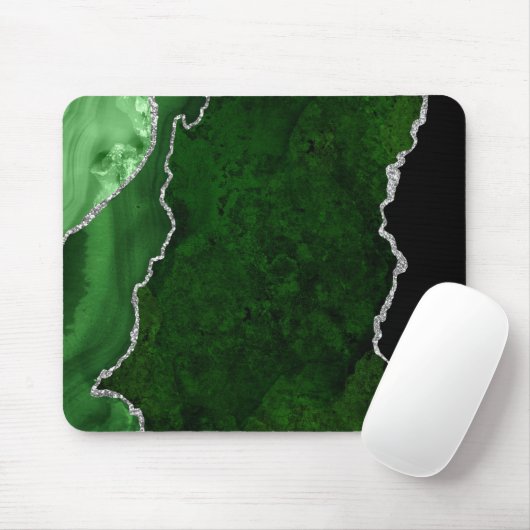 Glamour Forest Green Marmor Chic Silver Glitzer Mousepad (Mit Mouse)