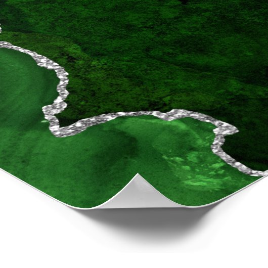Glamour Forest Green Marmor Chic Silver Glitzer Poster (Ecke)
