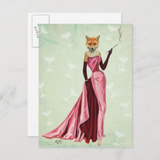 Glamour Fox in Rosa 2 Postkarte (Vorne/Hinten)