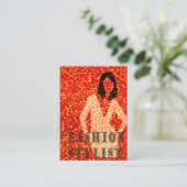 Glamour-Frau auf Safari-rotem Leopard-Druck Visitenkarte (Stehend Vorderseite)