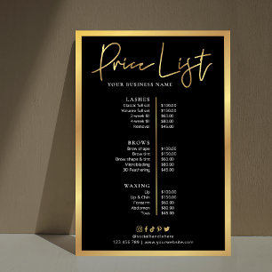 Glamour-Friseur Schwarze & Gold Preisliste Poster