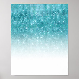 Glamour Funkelnd Aqua Blue Glitzer Sequin Ombre Poster