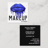 Glamour Funkelnd Blue Glitzer Tropfens Lips Makeup Quadratische Visitenkarte (Vorne/Hinten)
