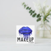 Glamour Funkelnd Blue Glitzer Tropfens Lips Makeup Quadratische Visitenkarte (Stehend Vorderseite)