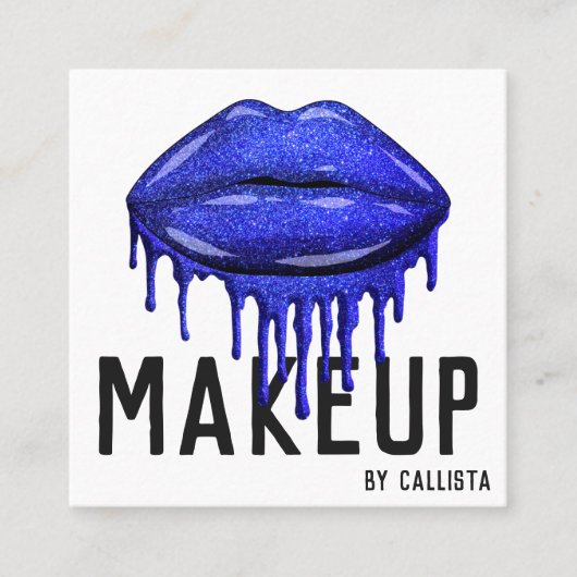 Glamour Funkelnd Blue Glitzer Tropfens Lips Makeup Quadratische Visitenkarte (Vorderseite)