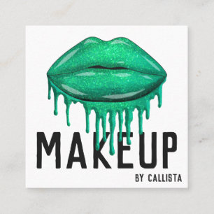 Glamour Funkelnd Green Glitzer Tropfens Lips Makeu Quadratische Visitenkarte