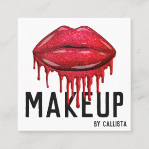 Glamour Funkelnd Red Glitzer Tropfen Lips Makeup Quadratische Visitenkarte