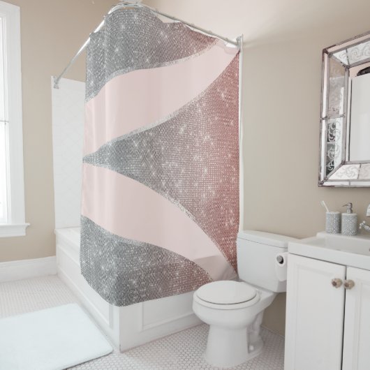 Glamour Funkelnd Silver Rose Gold Glitzer Geo Duschvorhang (Beispiel)