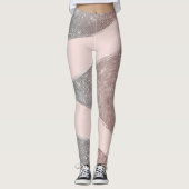 Glamour Funkelnd Silver Rose Gold Glitzer Geo Leggings (Vorderseite)