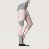 Glamour Funkelnd Silver Rose Gold Glitzer Geo Leggings (Rechts)