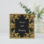 Glamour Geburtstag Einladung Elegantes Schwarzes G (Stehend Vorderseite)