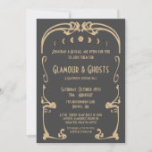 Glamour & Ghosts Art Deco Gold & Black Halloween Einladung (Vorderseite)