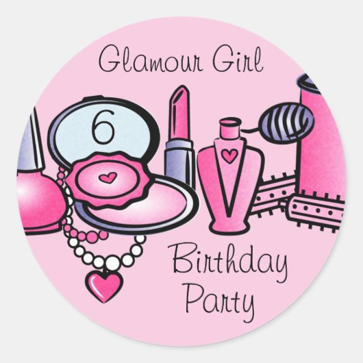 Glamour Girl Birthday Runder Aufkleber (Vorderseite)